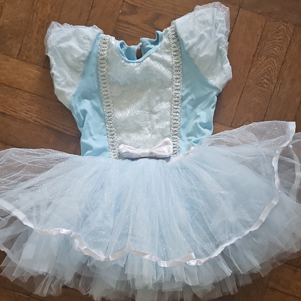 Girls Light Blue Tulle Ballet Costume with Lace Bodice